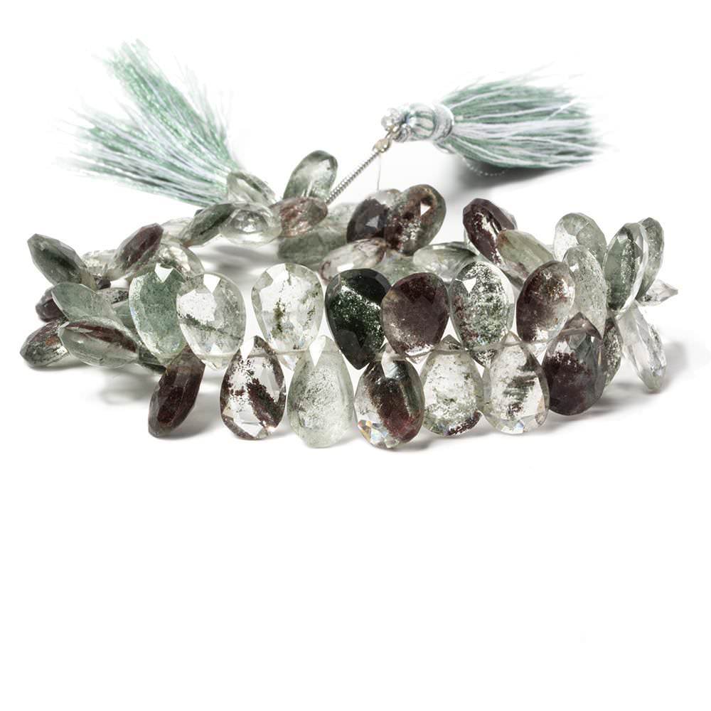 10x8-13x7mm Moss Quartz faceted pear briolettes 8 inch 56 Beads (ONLINE ORDER ONLY)