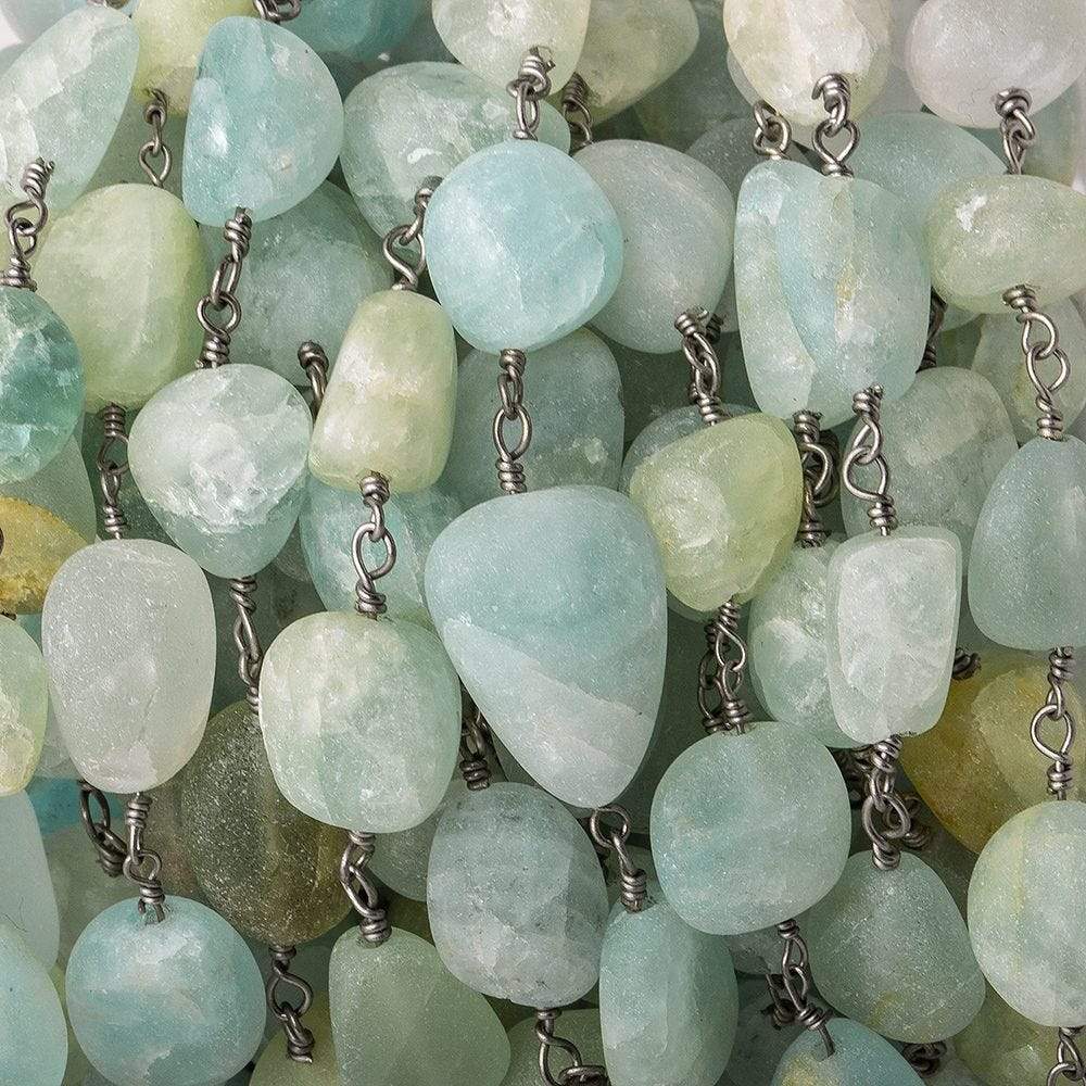 Frosted Aquamarine plain nugget Black Gold plated Chain by the foot 16 pcs (ONLINE ORDER ONLY)