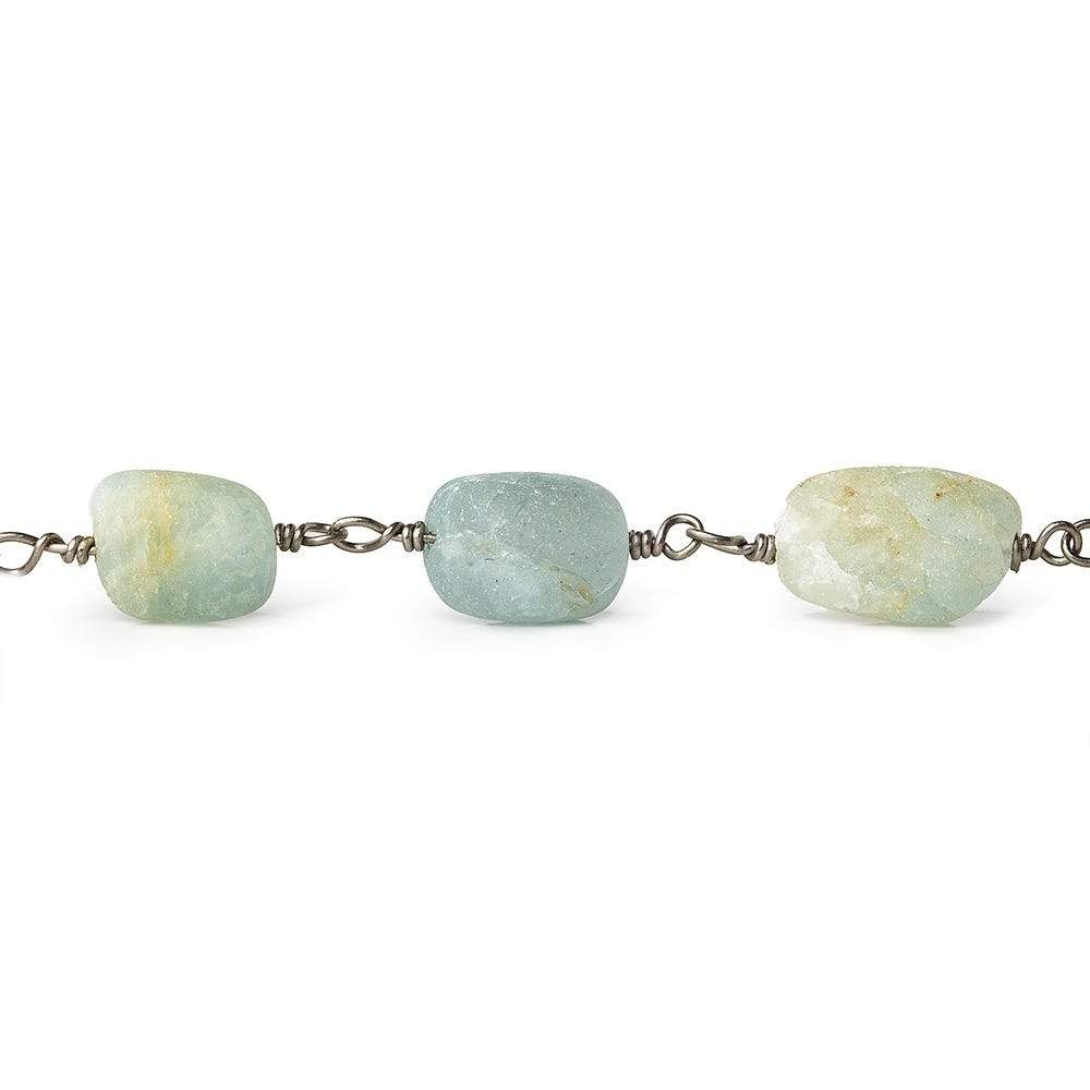 Frosted Aquamarine plain nugget Black Gold plated Chain by the foot 16 pcs (ONLINE ORDER ONLY)