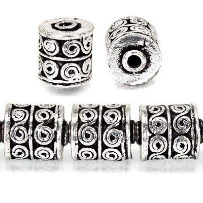 10x8mm Antiqued Sterling Silver Plated Sterling Silver Plated Copper Bead Wave Scroll Cylinder Tube 8 inch 21 pcs (ONLINE ORDER ONLY)