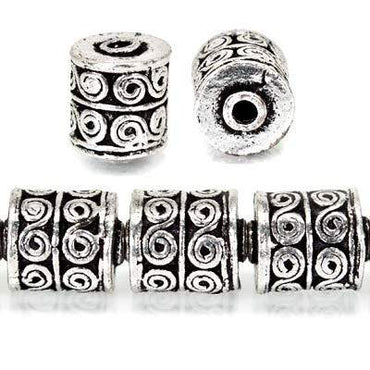 10x8mm Antiqued Sterling Silver Plated Sterling Silver Plated Copper Bead Wave Scroll Cylinder Tube 8 inch 21 pcs (ONLINE ORDER ONLY)
