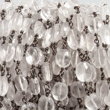 10x8mm Crystal Quartz faceted oval Black Gold plated Chain by the foot 18 beads (ONLINE ORDER ONLY)