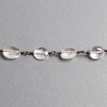 10x8mm Crystal Quartz faceted oval Black Gold plated Chain by the foot 18 beads (ONLINE ORDER ONLY)