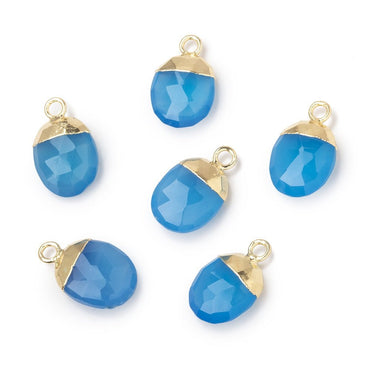 10x8mm Gold Leafed Santorini Blue Chalcedony Faceted Oval Focal Bead 1 piece (ONLINE ORDER ONLY)