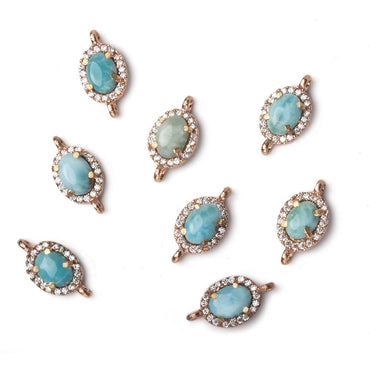 10x8mm Rose Gold Bezel White CZ and Larimar Oval Connector 1 focal piece (ONLINE ORDER ONLY)