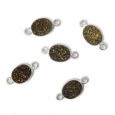 10x8mm Silver .925 Bezel Metallic Bronze Drusy Oval Connector 1 piece (ONLINE ORDER ONLY)