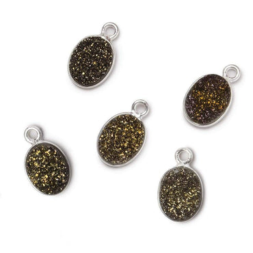 10x8mm Silver .925 Bezel Metallic Bronze Drusy Oval Pendant  1 piece (ONLINE ORDER ONLY)
