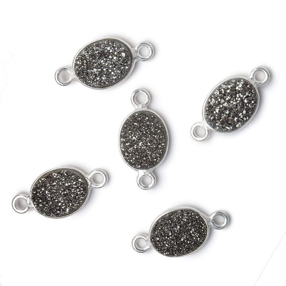 10x8mm Silver .925 Bezel Metallic Platinum Drusy Oval Connector 1 piece (ONLINE ORDER ONLY)