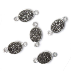 10x8mm Silver .925 Bezel Metallic Platinum Drusy Oval Connector 1 piece (ONLINE ORDER ONLY)