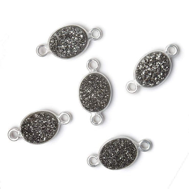 10x8mm Silver .925 Bezel Metallic Platinum Drusy Oval Connector 1 piece (ONLINE ORDER ONLY)
