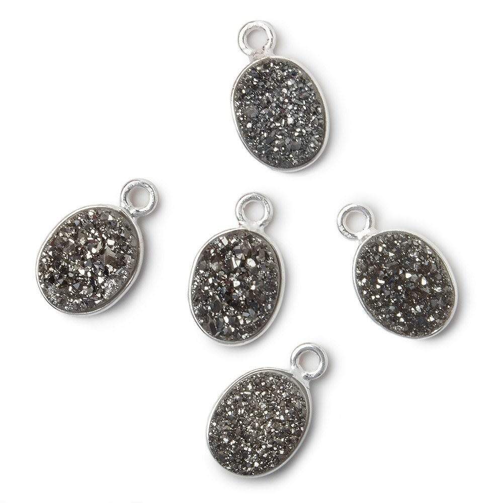 10x8mm Silver .925 Bezel Metallic Platinum Drusy Oval Pendant  1 piece (ONLINE ORDER ONLY)