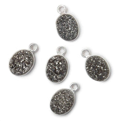 10x8mm Silver .925 Bezel Metallic Platinum Drusy Oval Pendant  1 piece (ONLINE ORDER ONLY)