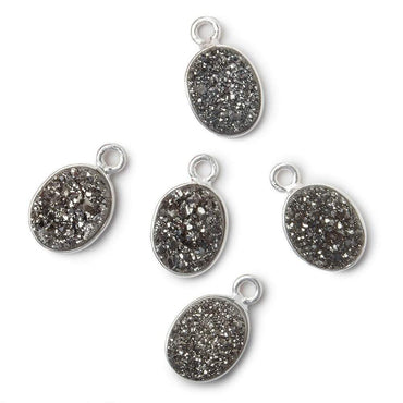 10x8mm Silver .925 Bezel Metallic Platinum Drusy Oval Pendant  1 piece (ONLINE ORDER ONLY)