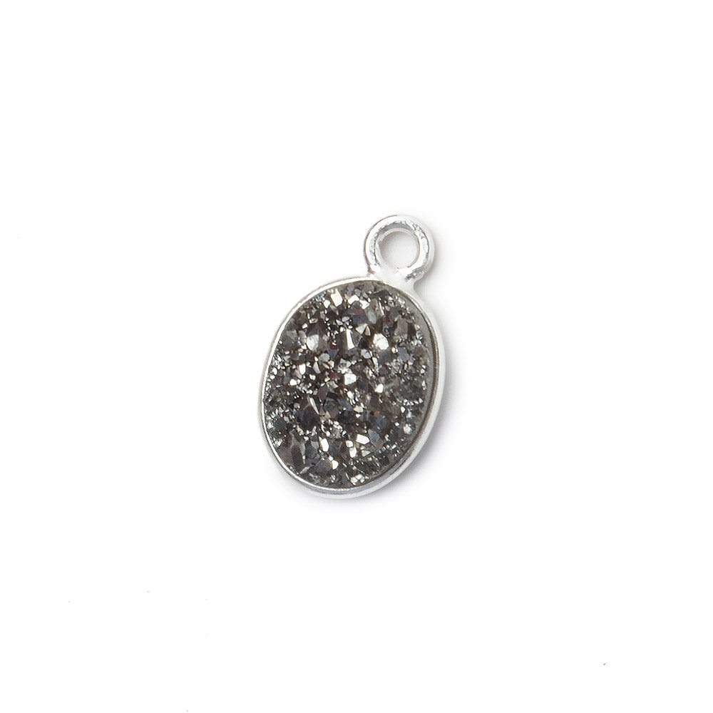 10x8mm Silver .925 Bezel Metallic Platinum Drusy Oval Pendant  1 piece (ONLINE ORDER ONLY)