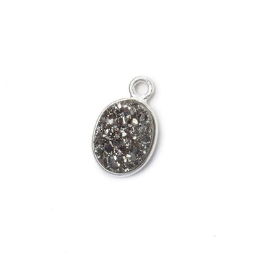 10x8mm Silver .925 Bezel Metallic Platinum Drusy Oval Pendant  1 piece (ONLINE ORDER ONLY)