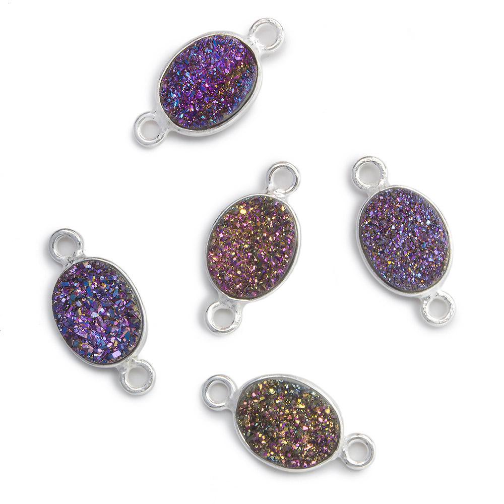 10x8mm Silver .925 Bezel Mystic Peacock Drusy Drusy Oval Connector 1 piece (ONLINE ORDER ONLY)