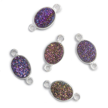 10x8mm Silver .925 Bezel Mystic Peacock Drusy Drusy Oval Connector 1 piece (ONLINE ORDER ONLY)