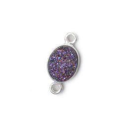10x8mm Silver .925 Bezel Mystic Peacock Drusy Drusy Oval Connector 1 piece (ONLINE ORDER ONLY)