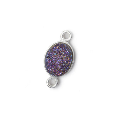 10x8mm Silver .925 Bezel Mystic Peacock Drusy Drusy Oval Connector 1 piece (ONLINE ORDER ONLY)