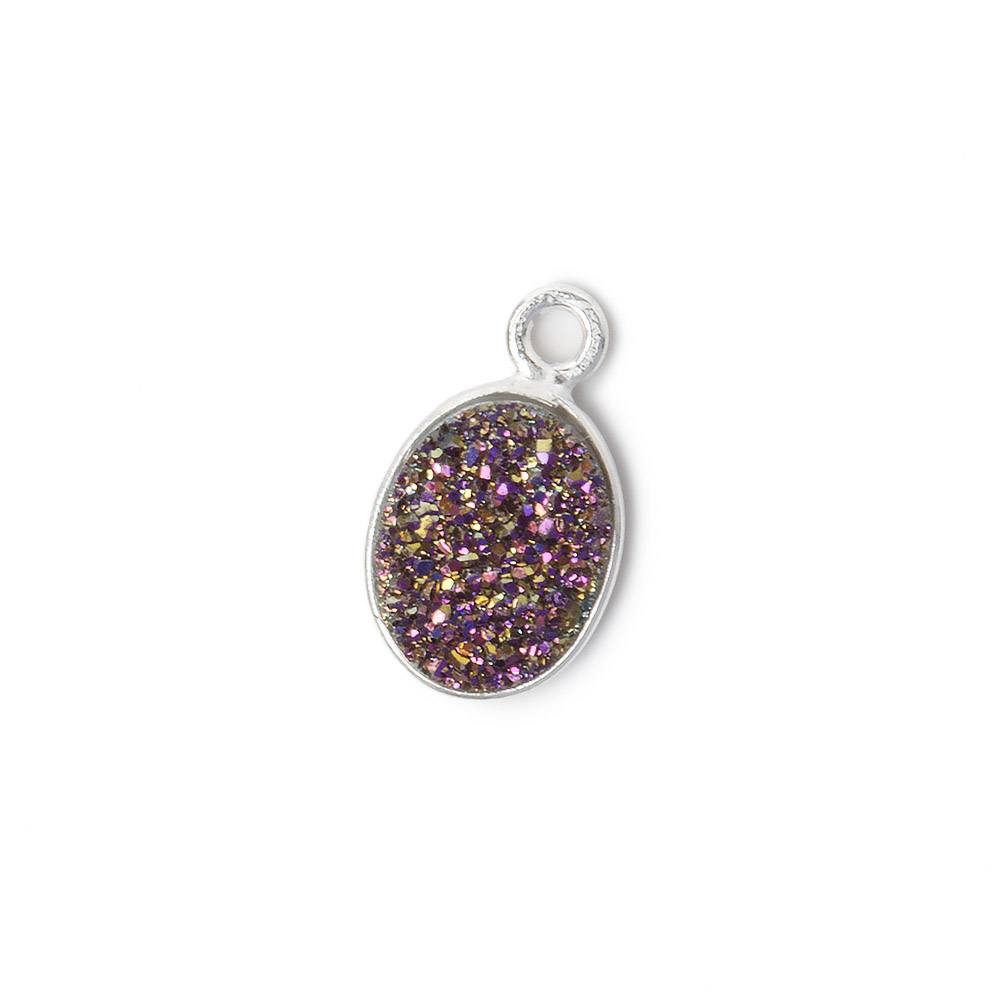 10x8mm Silver .925 Bezel Mystic Peacock Drusy Oval Pendant 1 piece (ONLINE ORDER ONLY)
