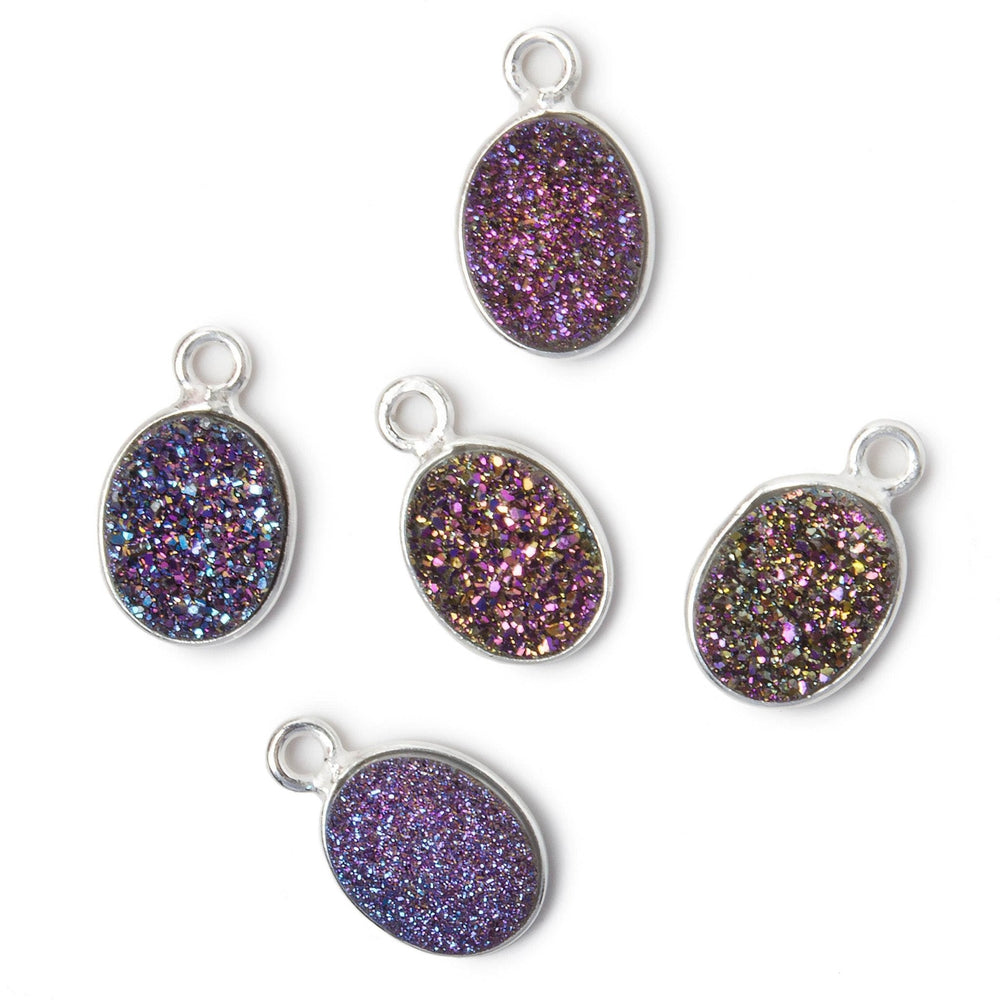 10x8mm Silver .925 Bezel Mystic Peacock Drusy Oval Pendant 1 piece (ONLINE ORDER ONLY)