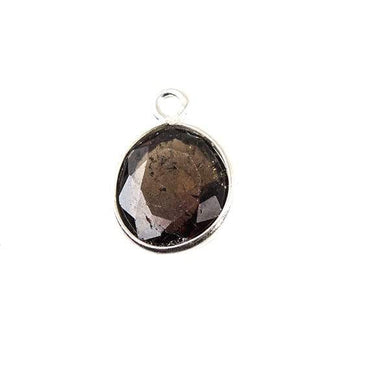 10x8mm Silver Bezeled Green Tourmaline Focal Bead 1 piece (ONLINE ORDER ONLY)