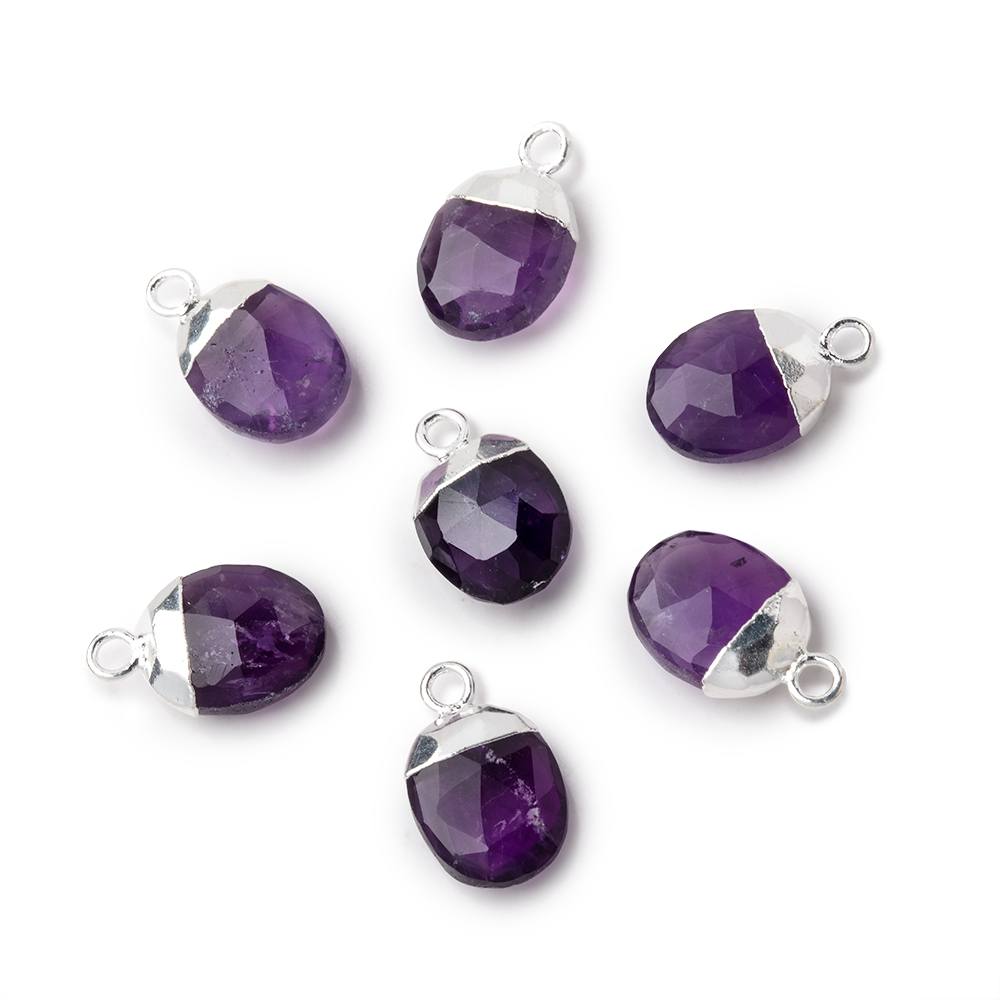 10x8mm Silver Leafed Amethyst Faceted Oval Focal Bead 1 piece (ONLINE ORDER ONLY)