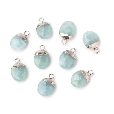 10x8mm Silver Leafed Aquamarine Faceted Oval Focal Bead 1 piece (ONLINE ORDER ONLY)