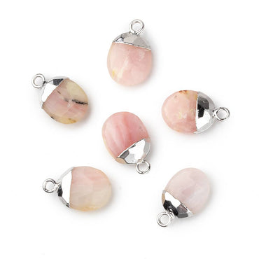 10x8mm Silver Leafed Pink Peruvian Opal Oval Pendant 1 piece (ONLINE ORDER ONLY)