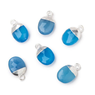 10x8mm Silver Leafed Santorini Blue Chalcedony Faceted Oval Focal Bead 1 piece (ONLINE ORDER ONLY)