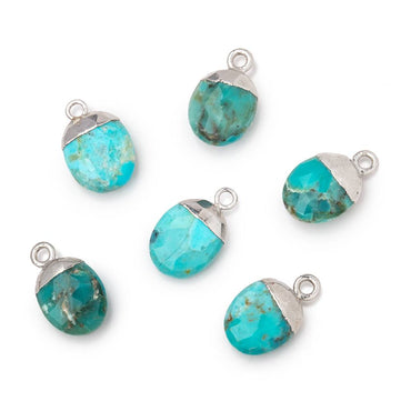 10x8mm Silver Leafed Turquoise Faceted Oval Focal Bead 1 piece (ONLINE ORDER ONLY)