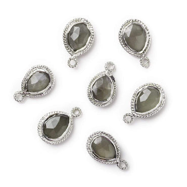 10x8mm Silver Rope Bezel Grey Moonstone Pear Pendant 1 piece (ONLINE ORDER ONLY)