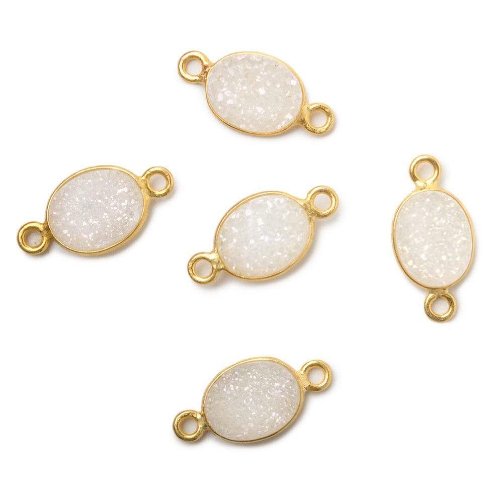 10x8mm Vermeil Bezel Mystic Pearl White Drusy Oval Connector 1 piece (ONLINE ORDER ONLY)