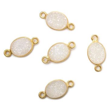 10x8mm Vermeil Bezel Mystic Pearl White Drusy Oval Connector 1 piece (ONLINE ORDER ONLY)