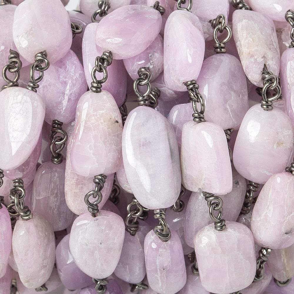 10x9-12x9mm Kunzite plain nugget Black Gold .925 Silver Chain by the foot 15 beads A (ONLINE ORDER ONLY)