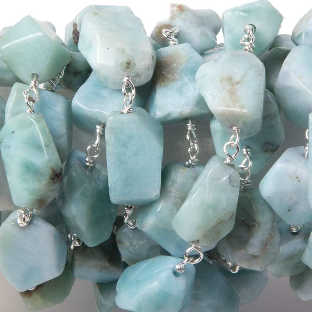 10x9-13x9mm Larimar faceted nugget .925 Silver Chain by the foot 20 pieces (ONLINE ORDER ONLY)