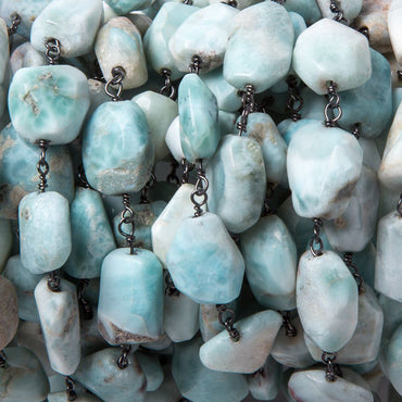 10x9-13x9mm Larimar faceted nugget Oxidized .925 Silver Chain by the foot 20pc (ONLINE ORDER ONLY)