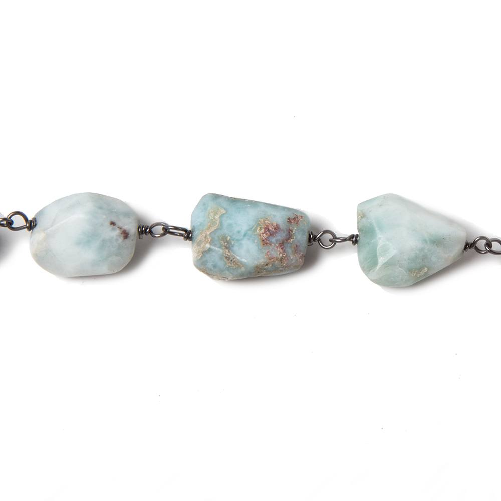 10x9-13x9mm Larimar faceted nugget Oxidized .925 Silver Chain by the foot 20pc (ONLINE ORDER ONLY)
