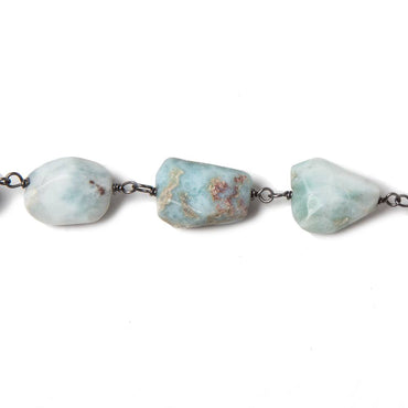 10x9-13x9mm Larimar faceted nugget Oxidized .925 Silver Chain by the foot 20pc (ONLINE ORDER ONLY)