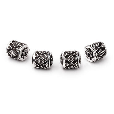 10x9mm Antiqued Silver Plated Copper Miligrain Tube Set of 4 Beads (ONLINE ORDER ONLY)