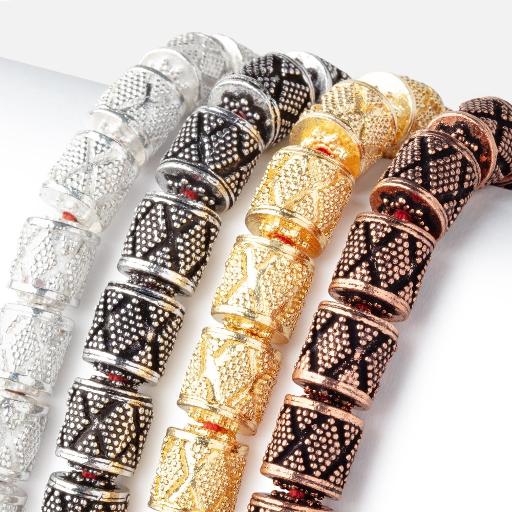 10x9mm Miligrain Diamond Design Tube Beads 7.5 inch 18 pieces (ONLINE ORDER ONLY)