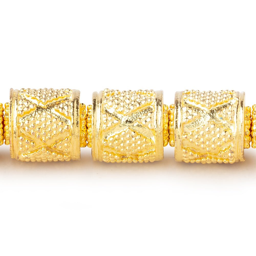 10x9mm Miligrain Diamond Design Tube Beads 7.5 inch 18 pieces (ONLINE ORDER ONLY)