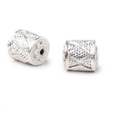 10x9mm Silver Plated Copper Miligrain Tube Set of 2 Beads (ONLINE ORDER ONLY)