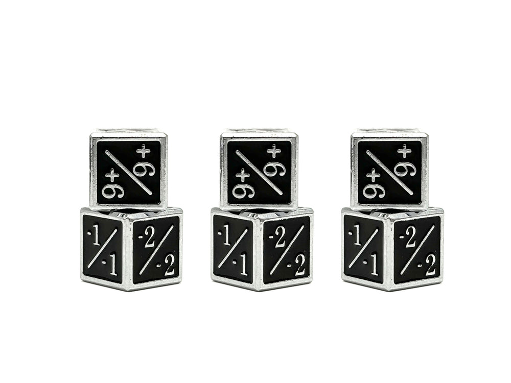 +1/+1 & -1/-1 D6 Black Pack of 6 CCG Metal Dice