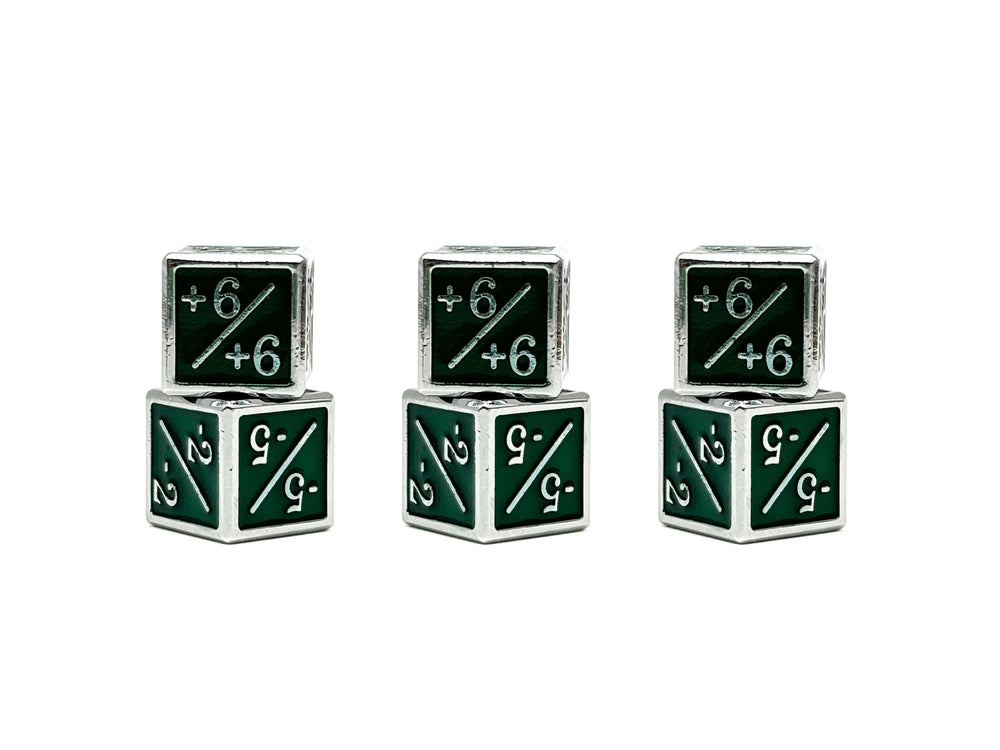 +1/+1 & -1/-1 D6 Green Pack of 6 CCG Metal Dice