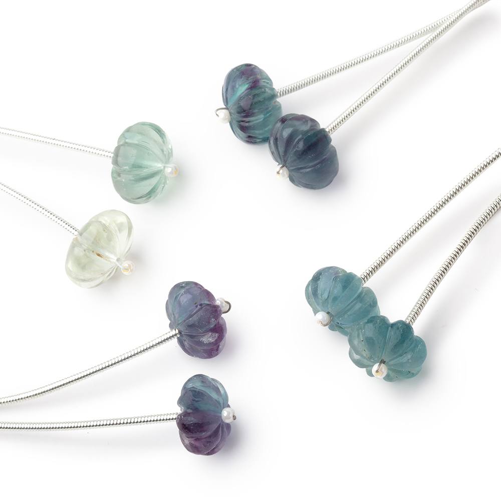 11-11.5mm Fluorite Carved Melon Focals Set of 2 Beads (ONLINE ORDER ONLY)