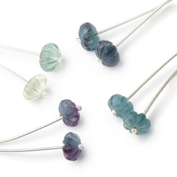 11-11.5mm Fluorite Carved Melon Focals Set of 2 Beads (ONLINE ORDER ONLY)