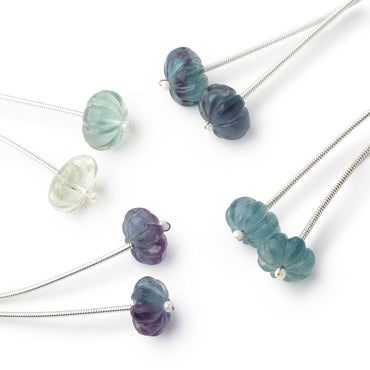 11-11.5mm Fluorite Carved Melon Focals Set of 2 Beads (ONLINE ORDER ONLY)