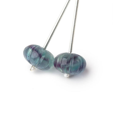 11-11.5mm Fluorite Carved Melon Focals Set of 2 Beads (ONLINE ORDER ONLY)
