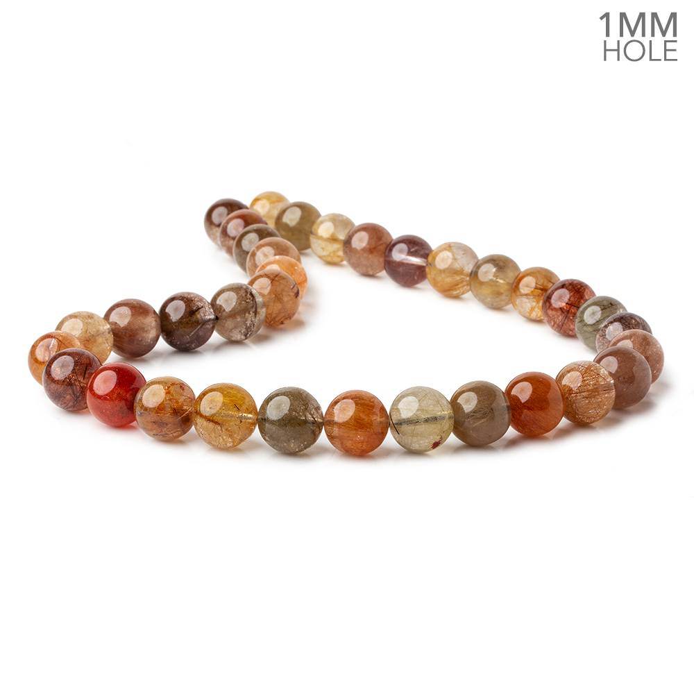 11-11.5mm Multi Rutilated Quartz plain round large hole beads 15.5 inch 34 pieces AA (ONLINE ORDER ONLY)